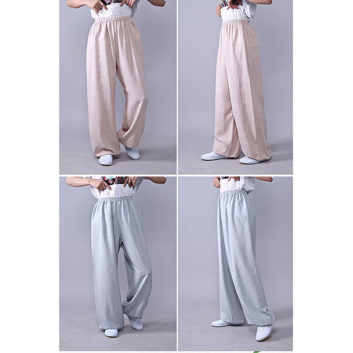 Buddha Stones Summer Elastic Waist Tai Chi Qigong Practice Cotton Linen Unisex Pants - image 11
