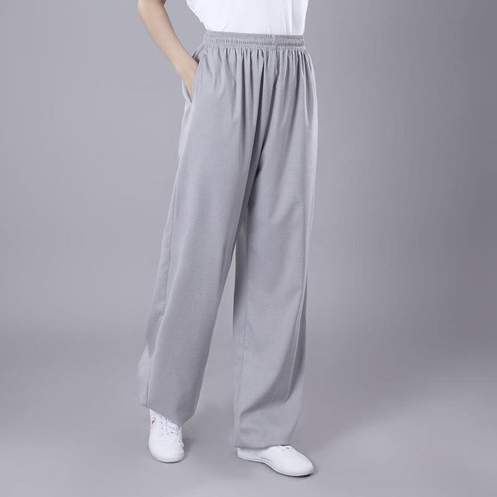 Buddha Stones Summer Unisex Elastic Waist Tai Chi Qigong Practice Breathable Cotton Linen Pants With Pockets - LightGrey - 3XL-FIT FOR US/UK/AU/EU-2XL - image 7