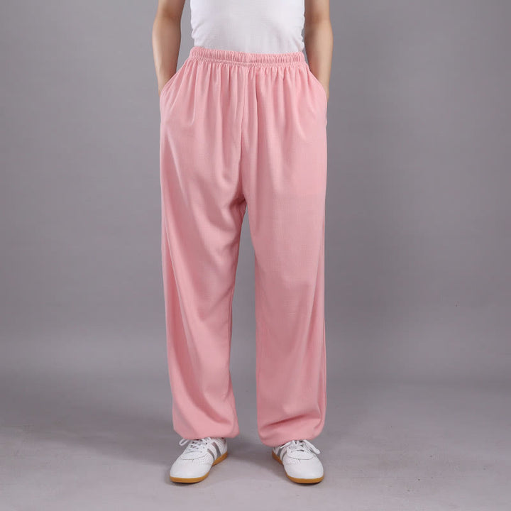 Buddha Stones Summer Unisex Elastic Waist Tai Chi Qigong Practice Breathable  Pants With Pockets - Pink - 3XL-FIT FOR US/UK/AU/EU-2XL - image 24