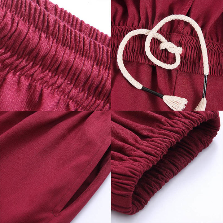 Buddha Stones Summer Unisex Elastic Waist Tai Chi Qigong Practice Breathable Cotton Linen Pants With Pockets - image 16