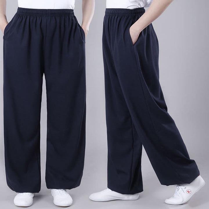 Buddha Stones Summer Unisex Elastic Waist Tai Chi Qigong Practice Breathable Cotton Linen Pants With Pockets - image 25