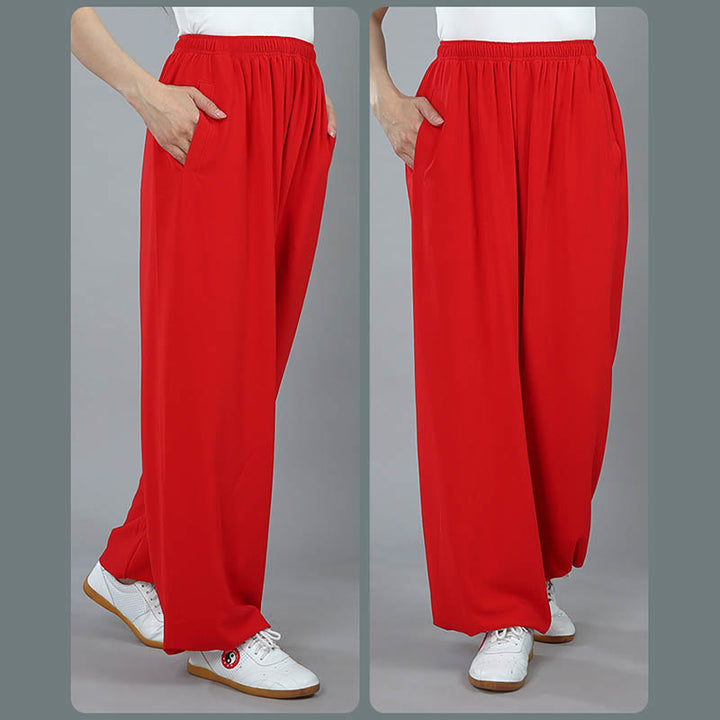Buddha Stones Summer Unisex Elastic Waist Tai Chi Kung Fu Qigong Practice Cotton Breathable Pants With Pockets - image 17