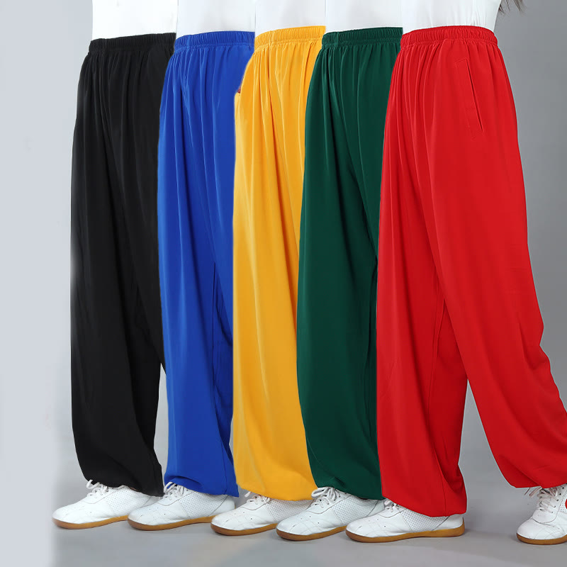 Buddha Stones Summer Unisex Elastic Waist Tai Chi Kung Fu Qigong Practice Cotton Breathable Pants With Pockets - image 1