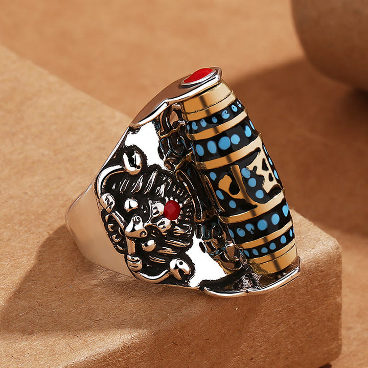 Buddha Stones Tibetan Om Mani Padme Hum Garuda Dzi Bead Pattern Peace Rotatable Ring - Om Mani Padme Hum(Adjustable) - image 0