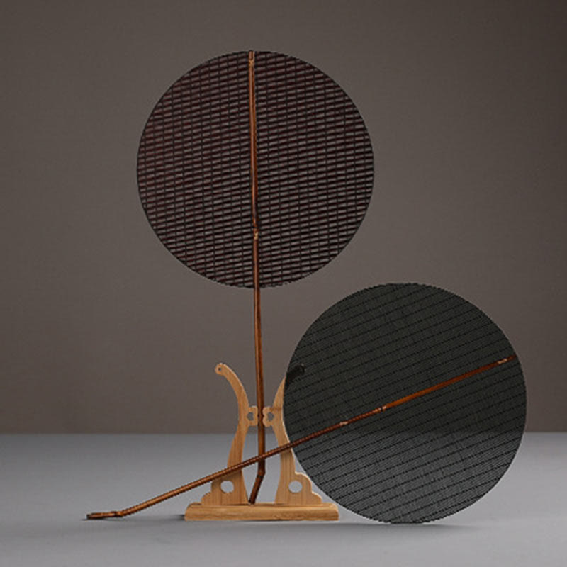Buddha Stones Chinese Style Handmade Round Shaped Bamboo Long Handle Fan - image 8