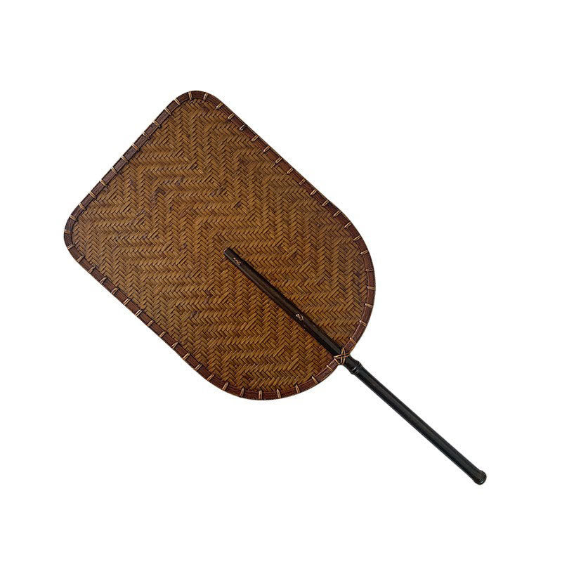 Buddha Stones Vintage Chinese Style Handmade Round Octagonal Shaped Bamboo Long Handle Fan - Square Round 28*20*45.5cm - image 11
