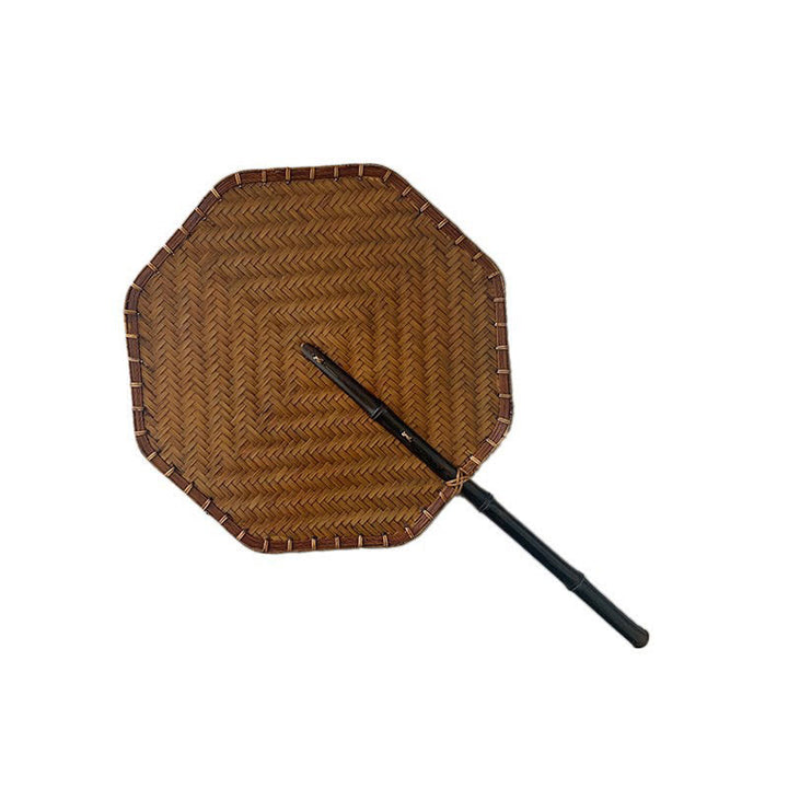 Buddha Stones Vintage Chinese Style Handmade Round Octagonal Shaped Bamboo Long Handle Fan - Octagonal 25*25*41cm - image 12