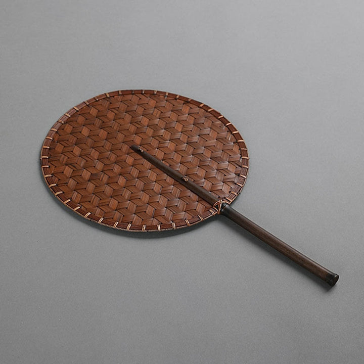 Buddha Stones Vintage Chinese Style Handmade Round Octagonal Shaped Bamboo Long Handle Fan - image 9
