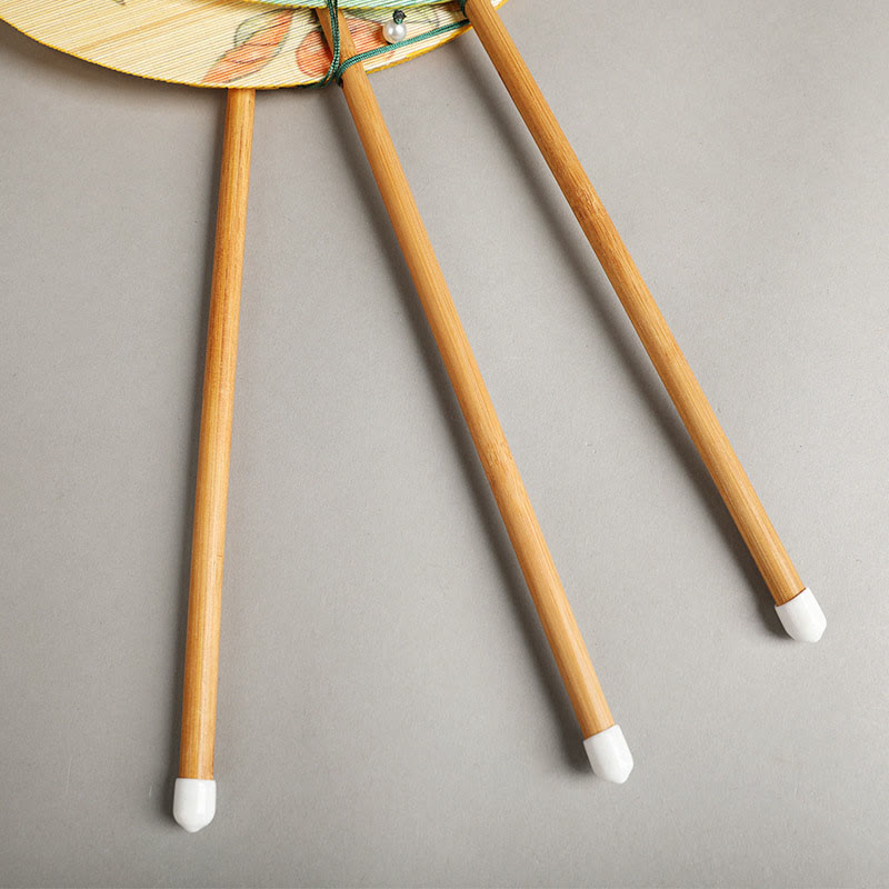 Buddha Stones Handmade Birds Flowers Persimmons Fruit Koi Fish Lotus Bamboo Long Handle Portable Curlable Fan - image 14