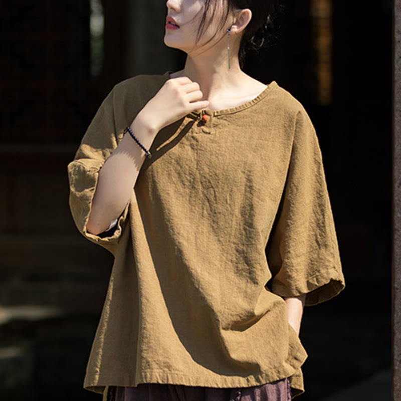 Buddha Stones Causal Half Sleeve Ramie Linen Cotton T-shirt Tee - image 11