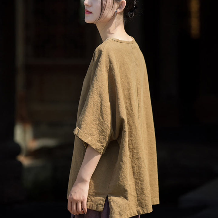 Buddha Stones Causal Half Sleeve Ramie Linen Cotton T-shirt Tee - image 2