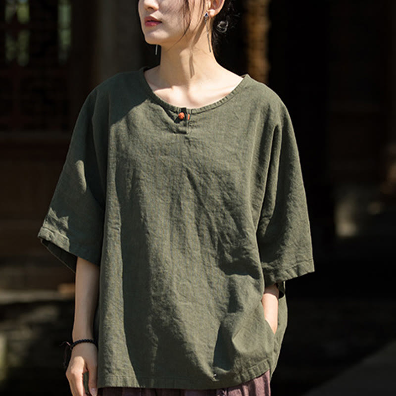 Buddha Stones Causal Half Sleeve Ramie Linen Cotton T-shirt Tee - image 20