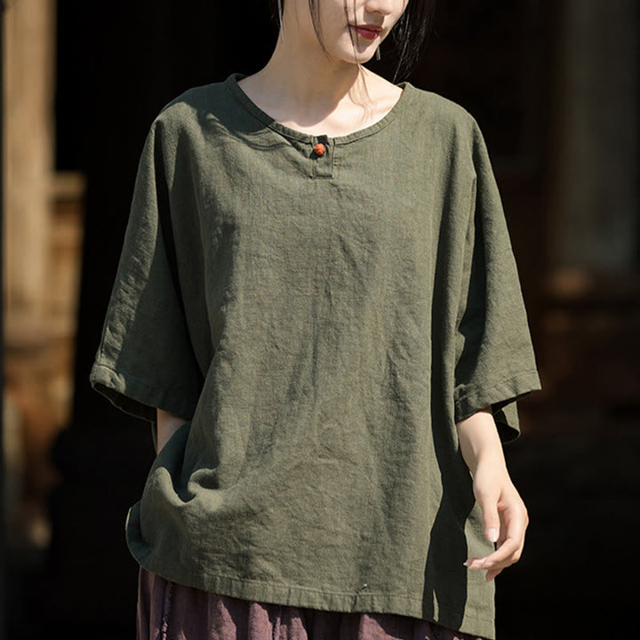 Buddha Stones Causal Half Sleeve Ramie Linen Cotton T-shirt Tee - image 18