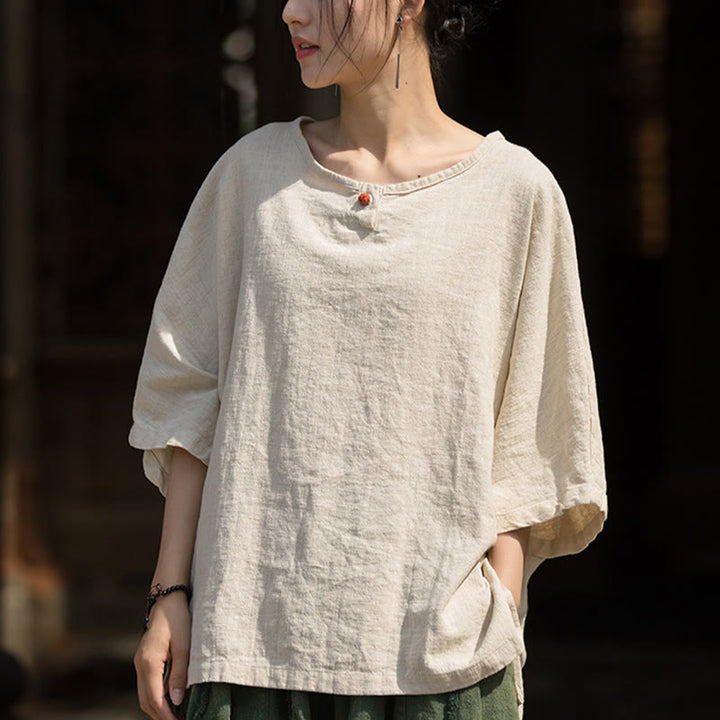Buddha Stones Causal Half Sleeve Ramie Linen Cotton T-shirt Tee - Linen - US4-8/10，UK/AU8-12/14，EU36-40/42 (F) - image 22