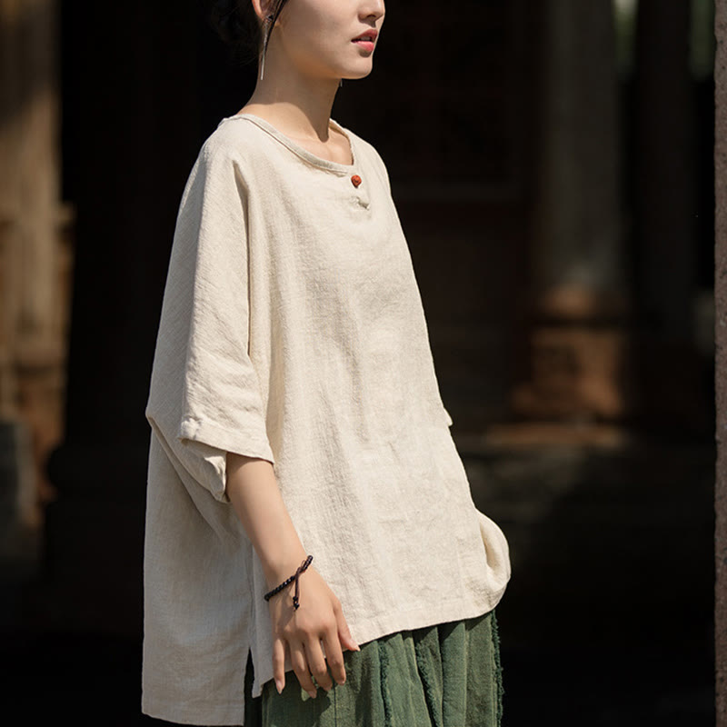 Buddha Stones Causal Half Sleeve Ramie Linen Cotton T-shirt Tee - image 24