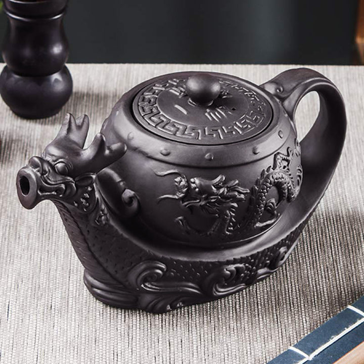 Buddha Stones Vintage Dragon Auspicious Clouds Purple Clay Ceramic Teapot - image 10