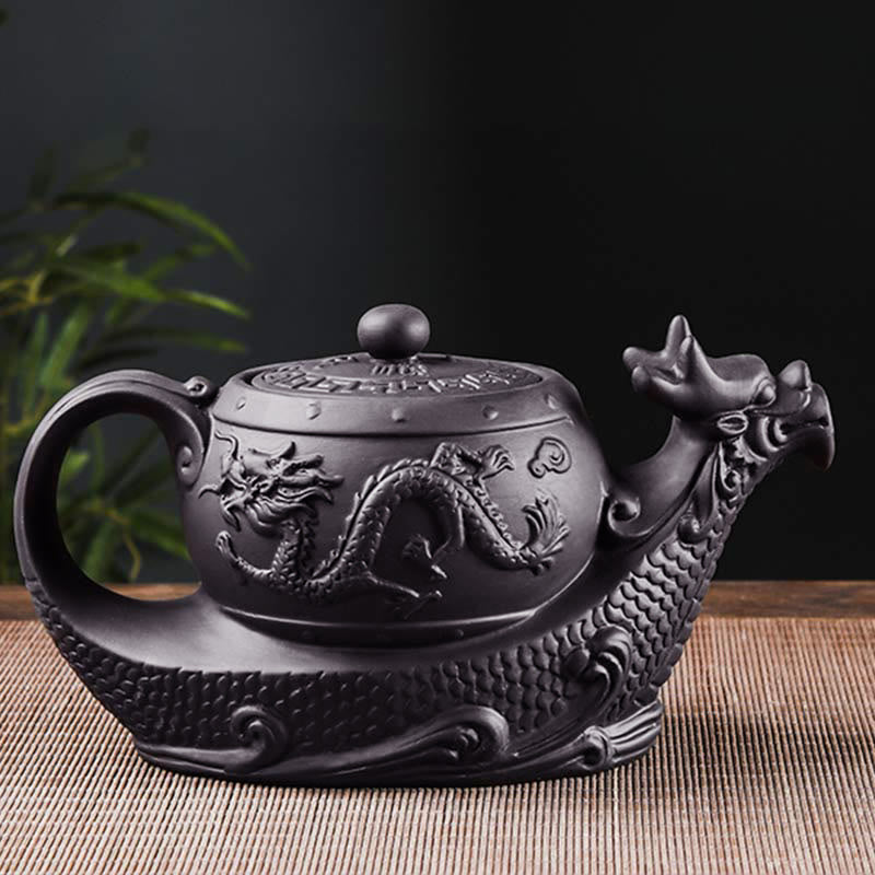 Buddha Stones Vintage Dragon Auspicious Clouds Purple Clay Ceramic Teapot - image 12
