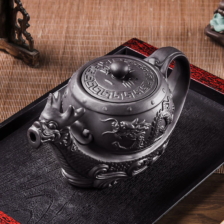 Buddha Stones Vintage Dragon Auspicious Clouds Purple Clay Ceramic Teapot - image 9
