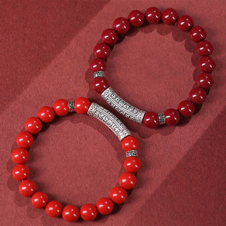 Buddha Stones Cinnabar 999 Sterling Silver Six True Words Blessing Bracelet - image 11
