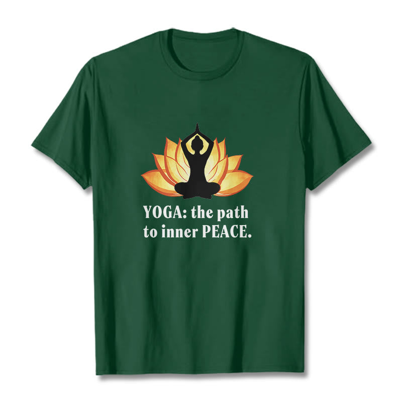 Buddha Stones Yoga The Path To Inner Peace Lotus Tee T-shirt - Forest Green - 2XL - image 3