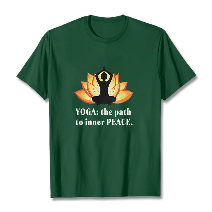Buddha Stones Yoga The Path To Inner Peace Lotus Tee T-shirt - Forest Green - 2XL - image 3