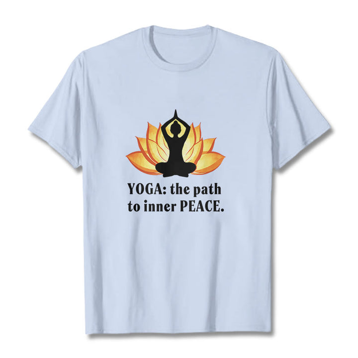 Buddha Stones Yoga The Path To Inner Peace Lotus Tee T-shirt - Light Cyan - 2XL - image 9