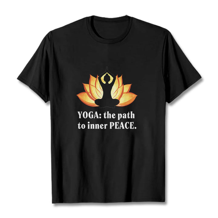 Buddha Stones Yoga The Path To Inner Peace Lotus Tee T-shirt - Black - 2XL - image 5