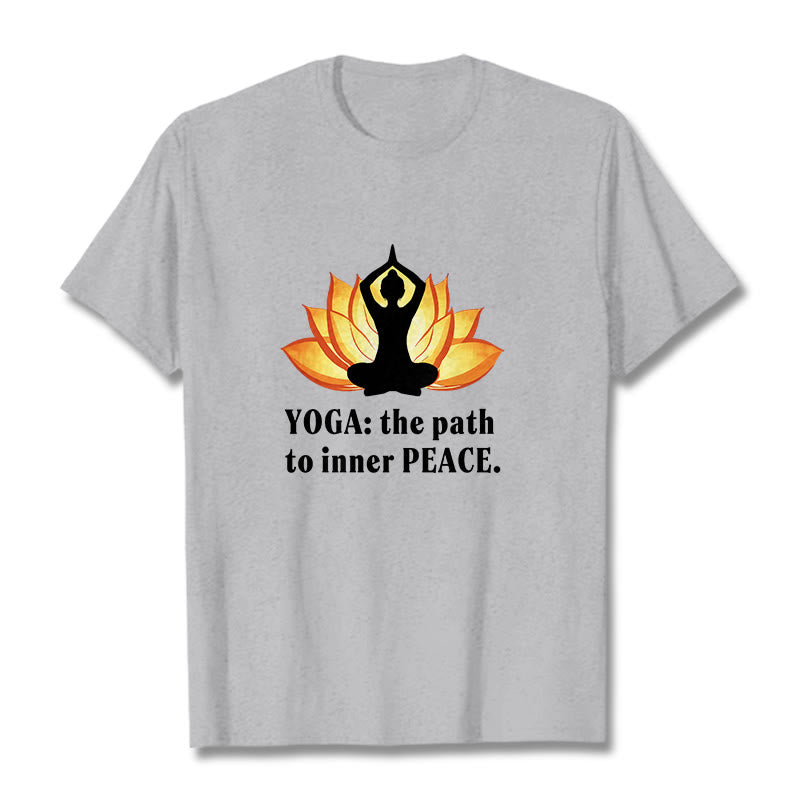 Buddha Stones Yoga The Path To Inner Peace Lotus Tee T-shirt - Light Grey - 2XL - image 18