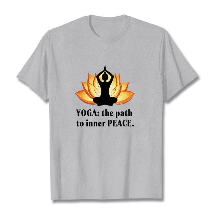 Buddha Stones Yoga The Path To Inner Peace Lotus Tee T-shirt - Light Grey - 2XL - image 18