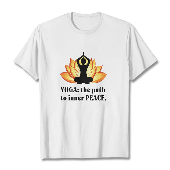Buddha Stones Yoga The Path To Inner Peace Lotus Tee T-shirt - White - 2XL - image 0