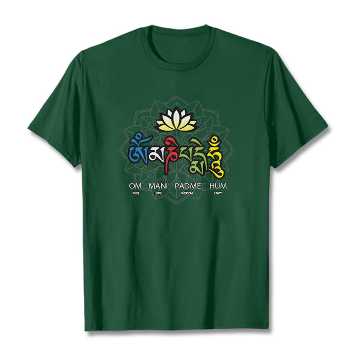 Buddha Stones Om Mani Padme Hum Lotus Tee T-shirt - Forest Green - 2XL - image 5