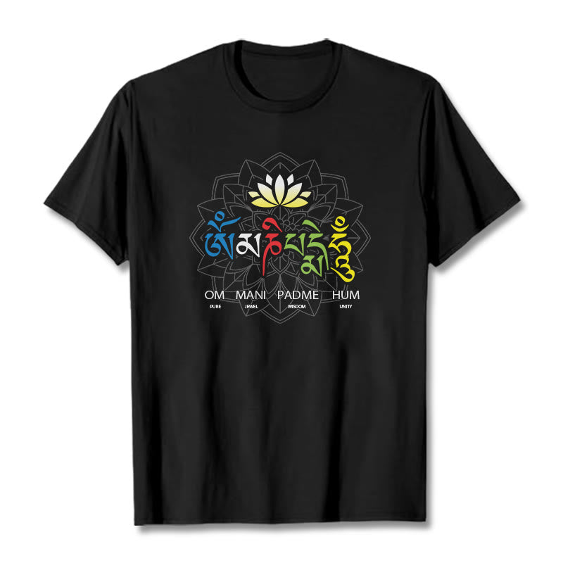 Buddha Stones Om Mani Padme Hum Lotus Tee T-shirt - Black - 2XL - image 0