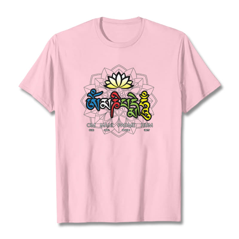 Buddha Stones Om Mani Padme Hum Lotus Tee T-shirt - Light Pink - 2XL - image 13