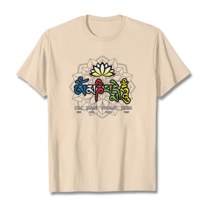 Buddha Stones Om Mani Padme Hum Lotus Tee T-shirt - Bisque - 2XL - image 17