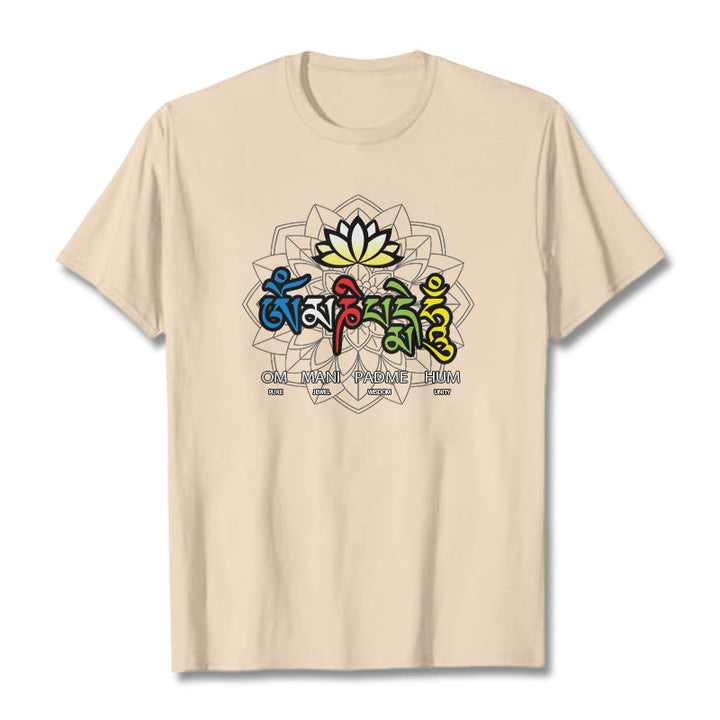 Buddha Stones Om Mani Padme Hum Lotus Tee T-shirt - Bisque - 2XL - image 17