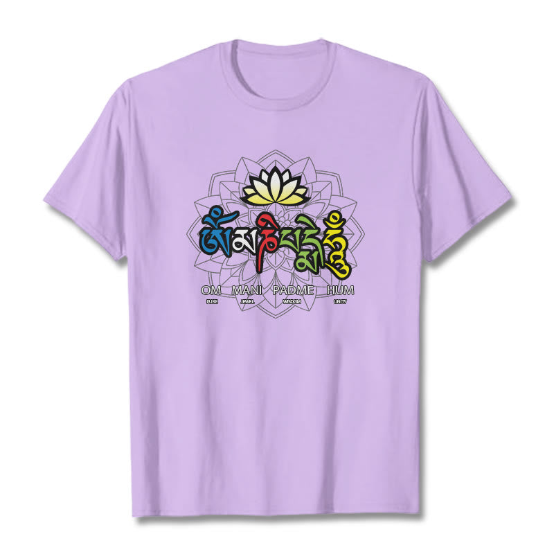 Buddha Stones Om Mani Padme Hum Lotus Tee T-shirt - Plum - 2XL - image 15
