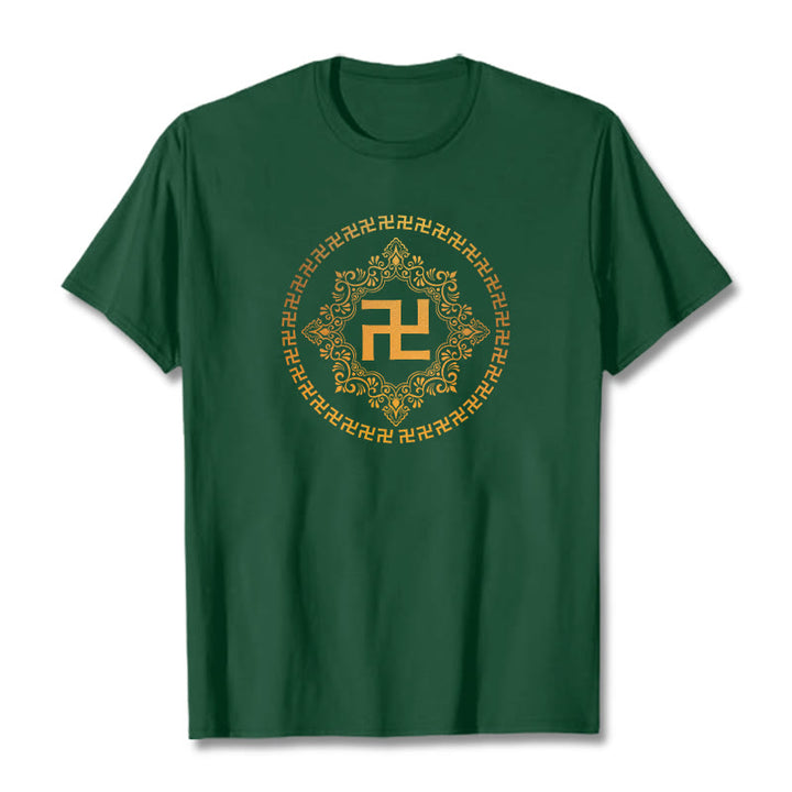 Buddha Stones Swastika Tee T-shirt - Forest Green - 2XL - image 4