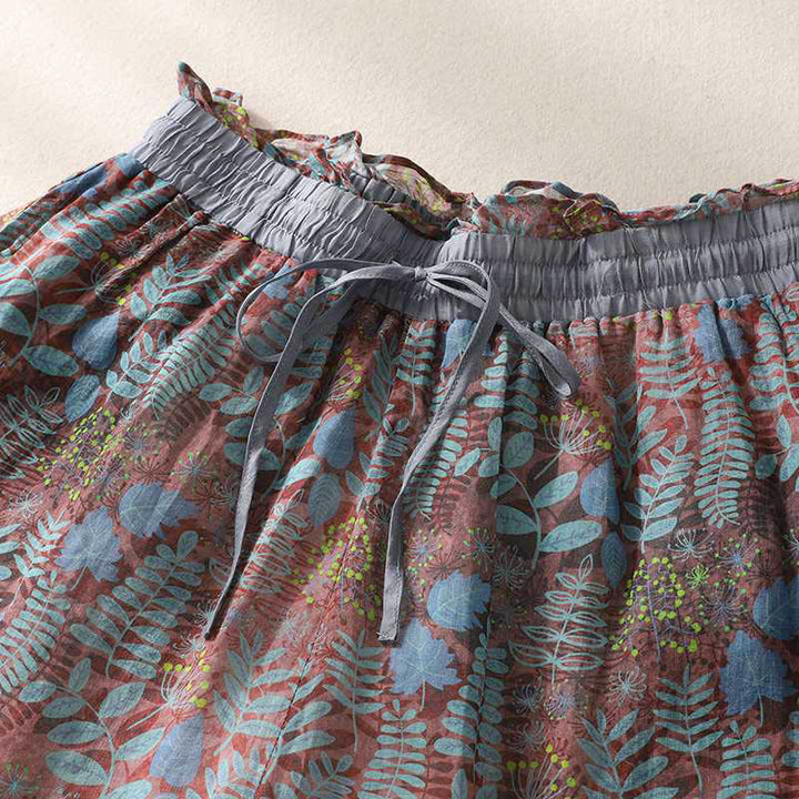 Buddha Stones Summer Women's Blue Leaves Plants Pants With Pockets - image 1