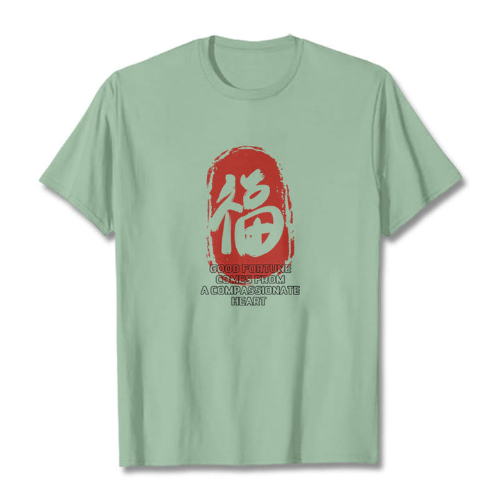 Buddha Stones Fu Good Fortune Comes From A Compassionate Heart Tee T-shirt - Pale Green - 2XL - image 14