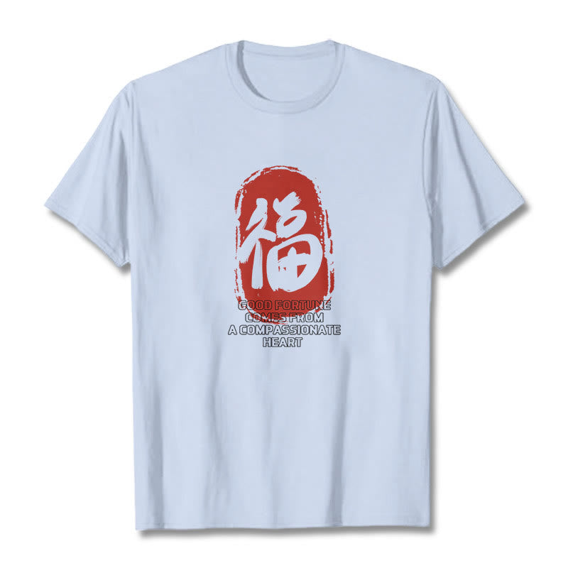 Buddha Stones Fu Good Fortune Comes From A Compassionate Heart Tee T-shirt - Light Cyan - 2XL - image 11