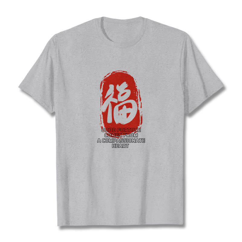 Buddha Stones Fu Good Fortune Comes From A Compassionate Heart Tee T-shirt - Light Grey - 2XL - image 18