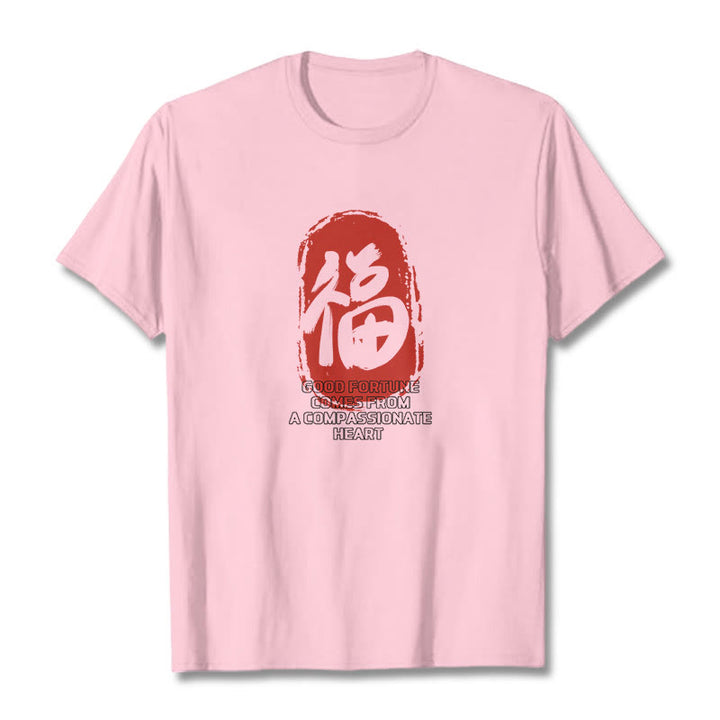 Buddha Stones Fu Good Fortune Comes From A Compassionate Heart Tee T-shirt - Light Pink - 2XL - image 9
