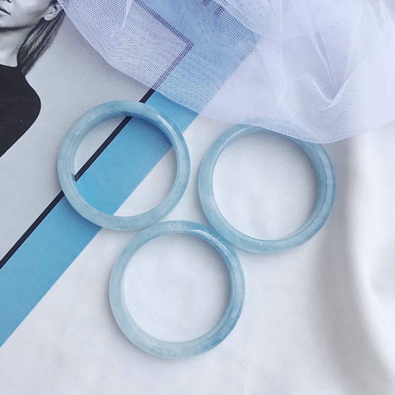 Buddha Stones Natural Aquamarine Blessing Bangle Bracelet - image 1