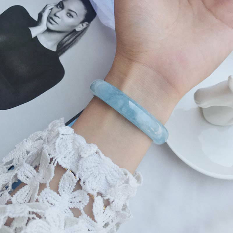 Buddha Stones Natural Aquamarine Blessing Bangle Bracelet - image 2