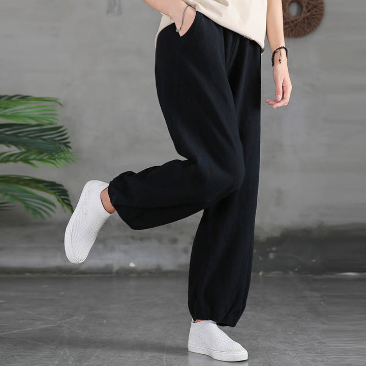 Buddha Stones Plain Color Ramie Linen Cotton Pants With Pockets - image 39