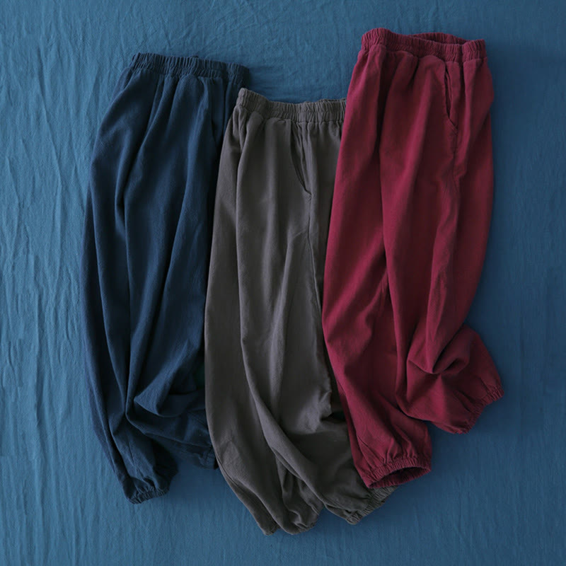 Buddha Stones Plain Color Ramie Linen Cotton Pants With Pockets - image 54