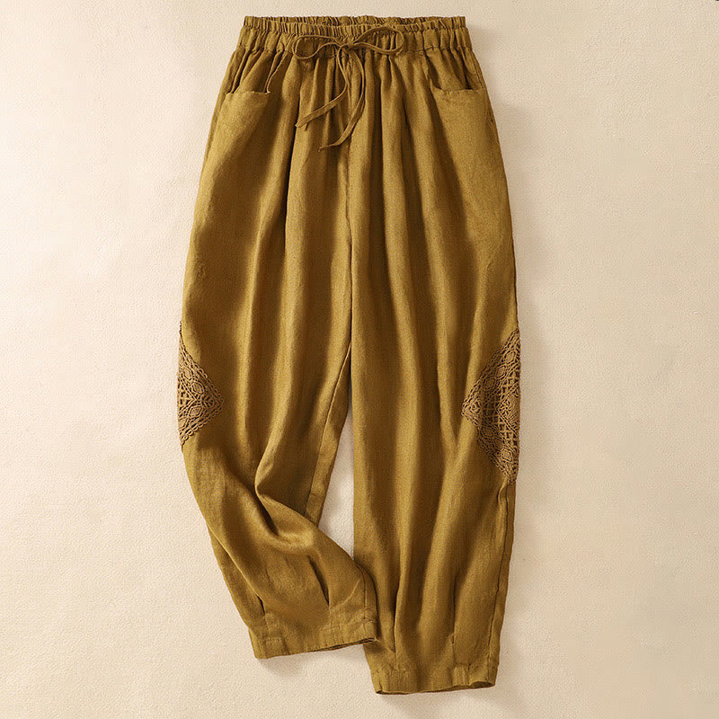 Buddha Stones Summer Women's Cotton Drawstring Harem Pants With Pockets - Goldenrod - US8-10，UK/AU12-14，EU40-42 (2XL) - image 18