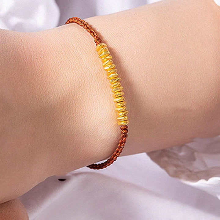 Buddha Stones 999 Gold Small Gold Pieces Design Handmade Protection Braided Rope Bracelet - image 3