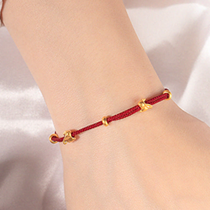 Buddha Stones 999 Gold Small Lucky Rabbit Osmanthus Design Handmade Luck Braided Rope Bracelet - image 15