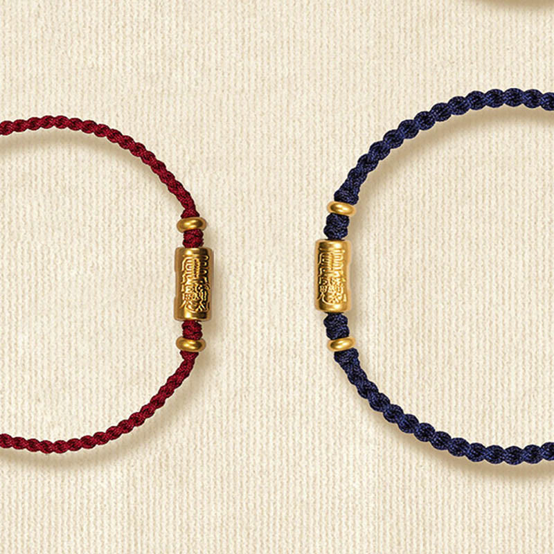 Buddha Stones 999 Gold Good Luck Amulet Carved Design Handmade Strength Braided Rope Bracelet - image 16